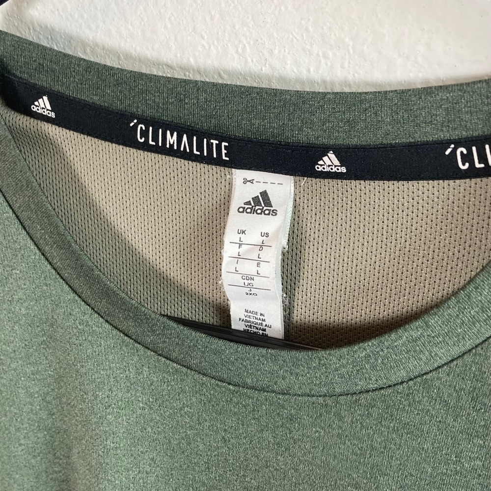 Adidas T-Shirt Mens Large Green Climalite Performance Short Sleeve Heathered Tee - Picture 2 of 8